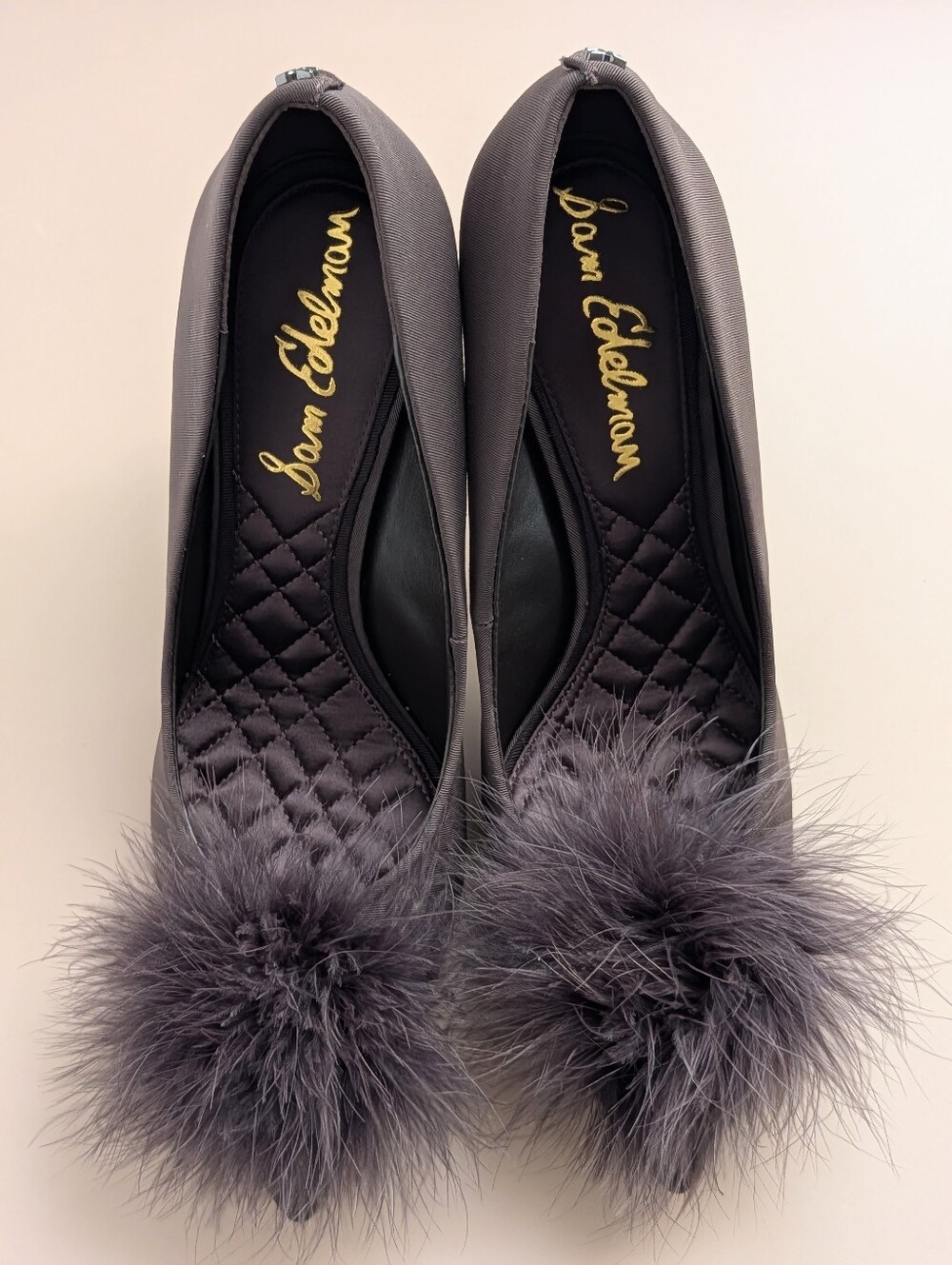 NWT Sam Edelman Hazel Feather Embellished Pumps Cocoa Satin Size 8 MSRP $165 - Picture 6 of 14